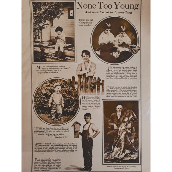 1918 "None Too Young - None Too Old" Original WWI‎ Sepia Tone Photo Article Page - Picture 1 of 16